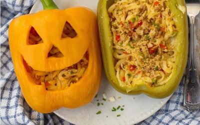 Keto Thai Noodle Stuffed Peppers – Raw Vegan Jack-O-Lantern Halloween Recipe