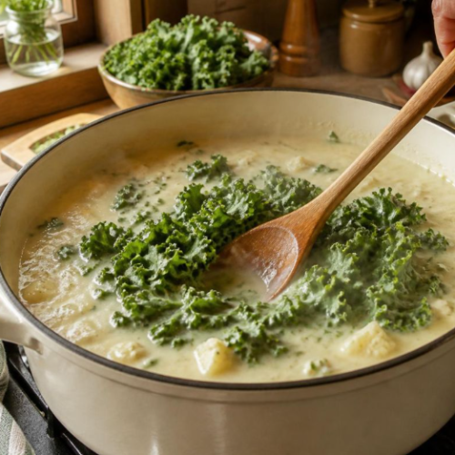Roasted Cauliflower and Kale Soup